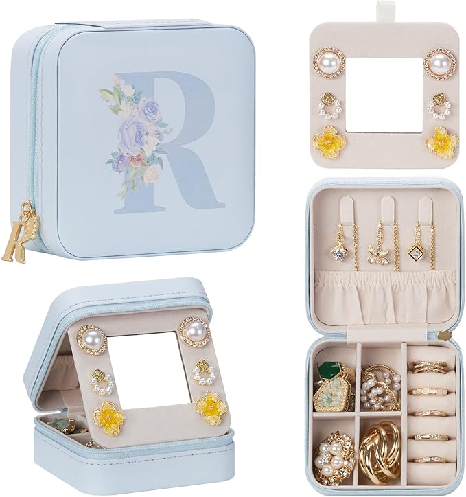 Enthralite Travel Jewelry Box for Gift: Traveling Jewelry Case for Girls Women - Mini Organizer for Necklaces Earrings Blue R
