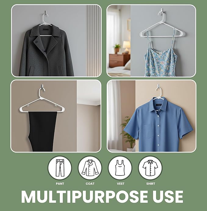 Utopia Home Plastic Hangers 20 Pack - Space Saving Clothes Hanger - Durable & Strong Closet Organizers and Storage with Built-in Strap Hooks - Essential for Shirts, Pants, Skirts & Coats (White)