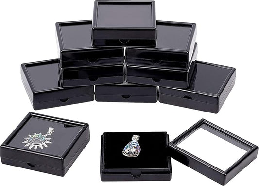 BENECREAT 10PCS Black Gemstone Display Box Square Acrylic Jewelry Box Container 2.4x2.4x0.8inch with Clear Top Lids and Sponge Inside for Mother's Day Festival Treat, Gems, Coins, Jewelry Packing