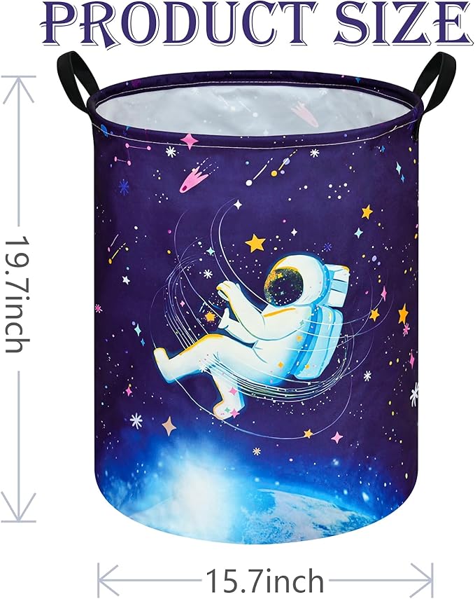 Collapsible Kids Laundry Basket Clothes Hamper, Foldable Storage Organizer Bin, Toy Clothes Storage with Handles for Boys Girls Bedroom, Room Decor Astronaut