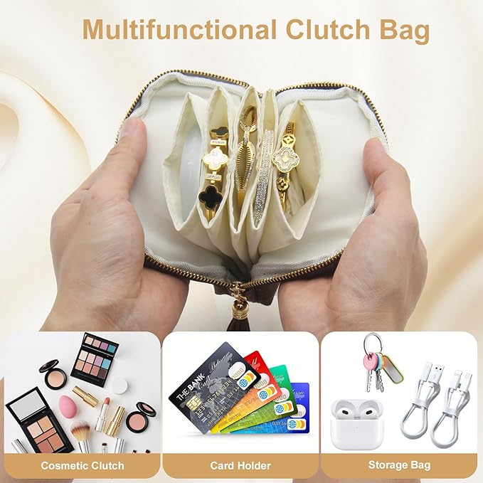 Small Travel Jewelry Case, Mini Jewelry Box, Purse Organizer Pouches for Travel and Everyday Jewelry Organizer Storage (Coffee Brown)