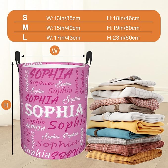 Custom Name Laundry Hamper, Personalized Laundry Basket with Name for Baby Boys Girls, Customized Collapsible Dirty Clothes Hamper Storage with Handles for Bedroom Bathroom Dorm Room Decor