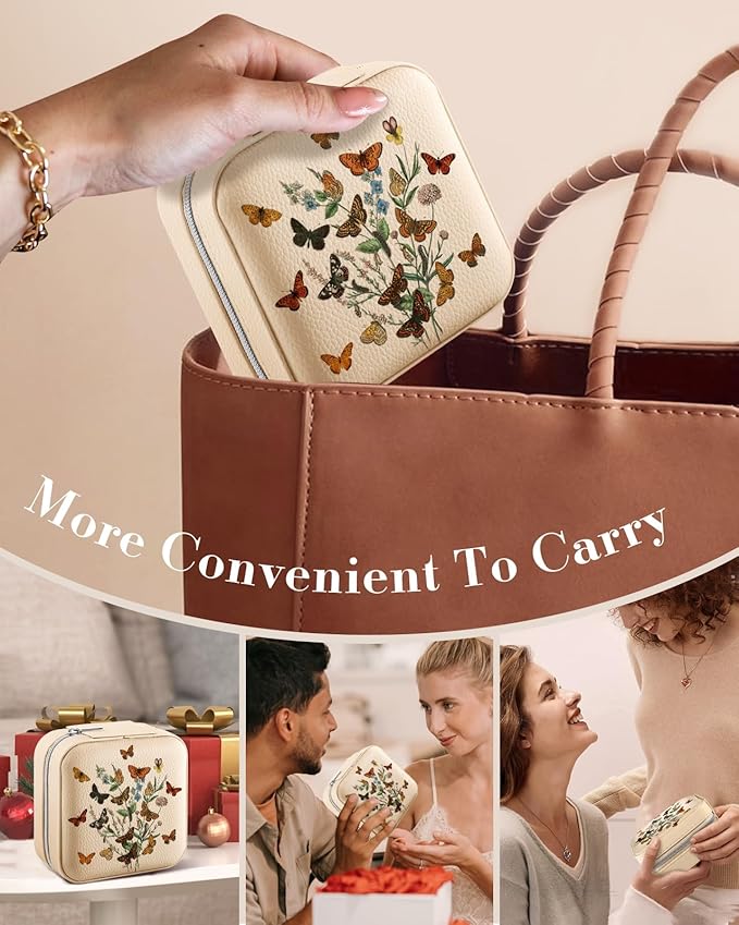 Bistup Travel Jewelry Case - Small Jewelry Organizers and Storage Box for Women Girls Teens Cute Traveling Jewelry Holder with Mirror Little Tiny Compact Flower Modern Unique Aesthetic Pretty