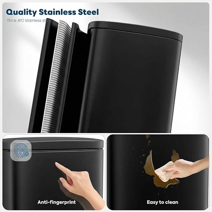 8 Gal Kitchen Trash Can, 30L Recycling or Garbage Bin, Brushed Stainless Steel Waste Basket, Soft&Quiet Close Dustbin, with Step-On Pedal, Removable Inner Bucket, for Home, Office, Living Room