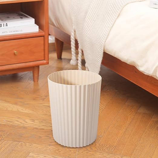 JiatuA Small Trash Can Plastic Wastebasket Round Garbage Container Bin for Bathroom, Kitchen, Bedroom, Home Office, College Dorm, Beige 2 Pack