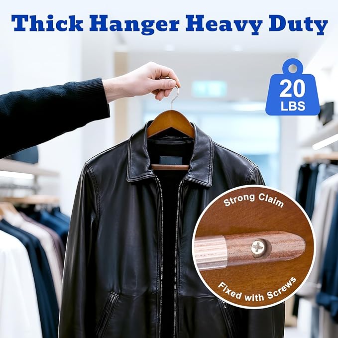 HOUSE DAY Wood Suit Hangers for Men 24 Pack, Smooth Wide Shoulder Wooden Hangers with Non Slip Pant Holder, Wide Hangers for Suits, Coats, Jackets, Heavy Wide Clothes Hanger, Walnut