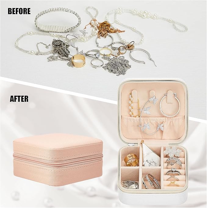 Taiyin Travel Jewelry Case, Bridesmaid Gifts Mini Jewelry Organizer, PU Leather Portable Earring Box for Women Girls