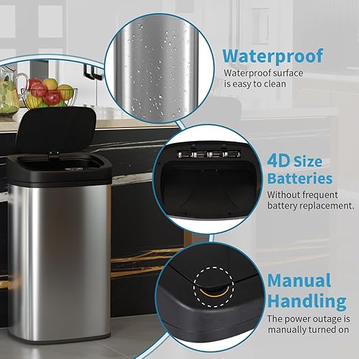 BestOffice 22 Gallons Automatic Sensor Large Kitchen Trash Can with Stainless Steel, Touchless Garbage Bin with Lid for Kitchen, Home, Office Waste Bin 82L