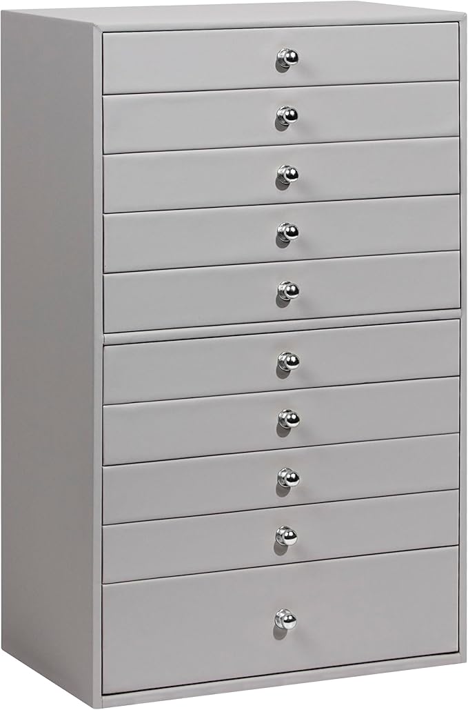 GUKA Large Jewelry Box, Jewelry Case with 10 Drawers for Big and Small Jewelry, Jewelry Storage Organizer for Watch Earrings Necklace Rings Bracelets, Birthday Wedding Gifts, Grey