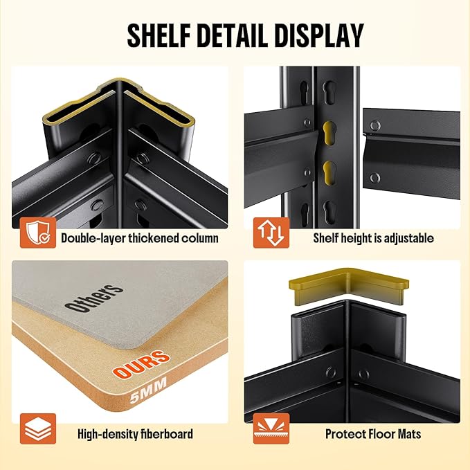 2Pack Storage Shelves,2500LBS Garage Shelving,Adjustable Garage Shelves,Heavy Duty Metal Shelving, 5 Tier Wood Utility Steel Shelf, Shelving Units and Storage Rack fo Kitchen Pantry Laundry