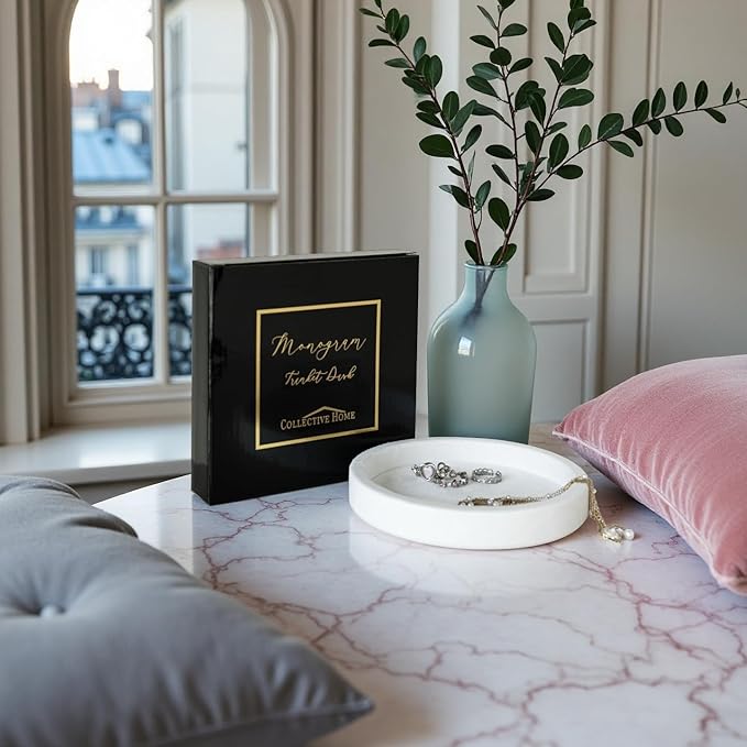 COLLECTIVE HOME - Velvet Jewelry Tray, 6" Monogrammed Jewelry Dish, Smooth Velour Display Dish for Rings, Earrings, Necklaces, Makeup, Personalized Gifts for Women (White-o)