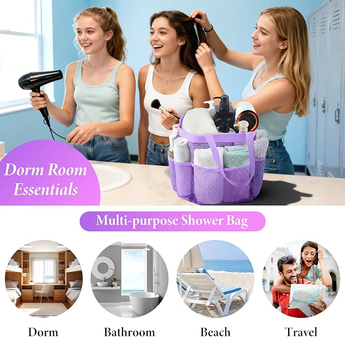 Attmu Mesh Shower Caddy Portable, Quick Dry Hanging Shower Tote Bag for College Dorm Room Essentials, Large Capacity Caddy Dorm for Bathroom Gym Swimming