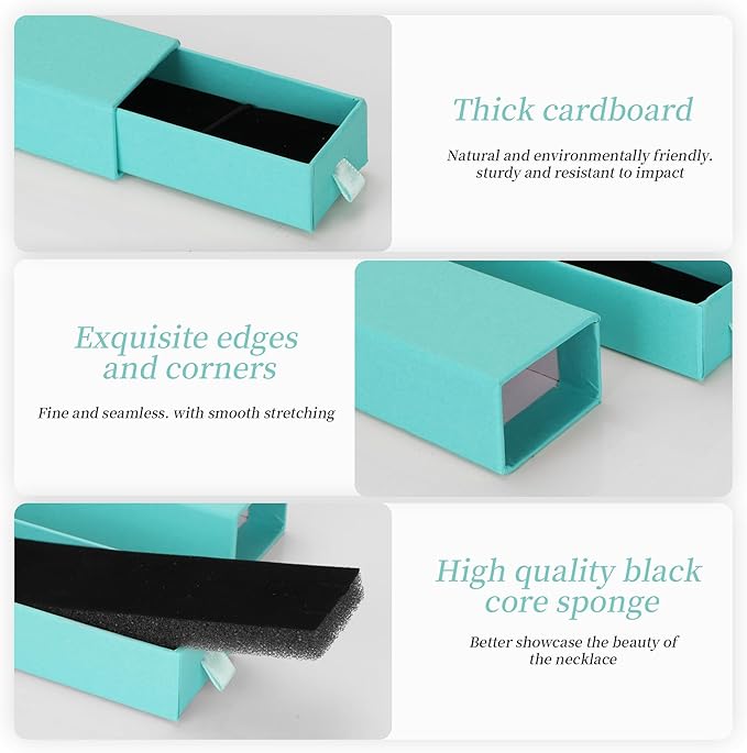 12-Pack Drawer Style Jewelry Gift Boxes with Sponge Insert, 8.7"x1.8"x1.2" Necklace & Bracelet Display Box for Presentation, Cardboard Storage Organizer for Pendant, Ring, Earring-Emerald green