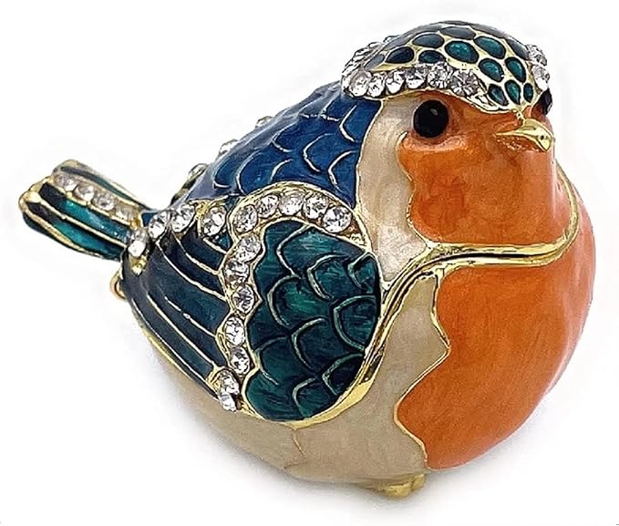 JWT Astyle Robin Bird Hinged Jewelry Box with Stones, Collectible Animal Trinket Box.Rings Earrings Storage Boxes,Bird Figurine Home Decor Gift