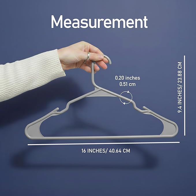 Utopia Home Plastic Hangers 50 Pack - Perfect Space Saving Clothes Hanger - Durable and Strong - Perfect Closet Organizers with Shoulder Grooves (Grey)