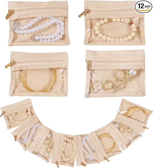 12 Pcs Portable Travel Jewelry Organizer Velvet Jewelry Pouch with Zipper Clear Travel Jewelry Bag for Travel Business Trip for Mom Wife Women Gift