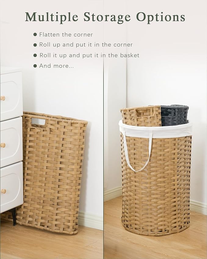 SETVSON Laundry Hamper with Lid Laundry Basket with Lid 19.0 Gal (72 L) Round Wicker Laundry Basket Handwoven Rattan Hamper Removable Bag 2 Mesh Bags Handles for Living Room Bathroom Natural