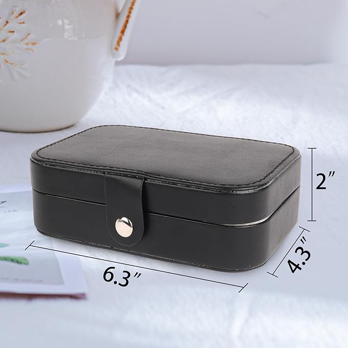 Travel Jewelry Case for Women Girls,PU Leather Small Travel Box Organizer, 6.3x4.3,Black,1Pack