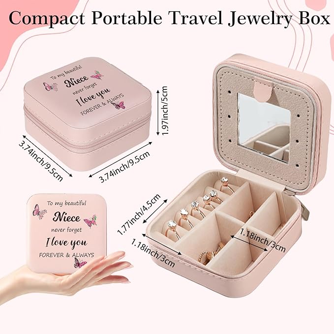 Niece Gifts Pink Butterfly Jewelry Box for Nieces Birthday Gifts Christmas Valentines Mothers Day Gift for Nieces from Aunt Uncle Niece Graduation Gift Portable Travel Jewelry Display Case