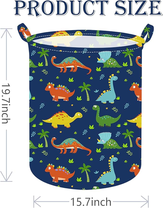 Collapsible Kids Laundry Basket Clothes Hamper, Foldable Storage Organizer Bin, Toy Clothes Storage with Handles for Boys Girls Bedroom, Room Decor Dinosaur