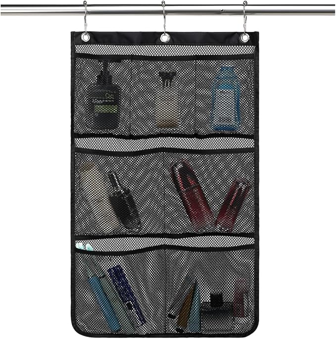 GYEUKHAM Hanging Mesh Shower Caddy for Bathroom - Quick Drying Portable Shower Organizer with Multiple Pockets for Soap,Shampoo and Cruise Ship Essentials Saving Bathroom Storage,Black,1 Pack