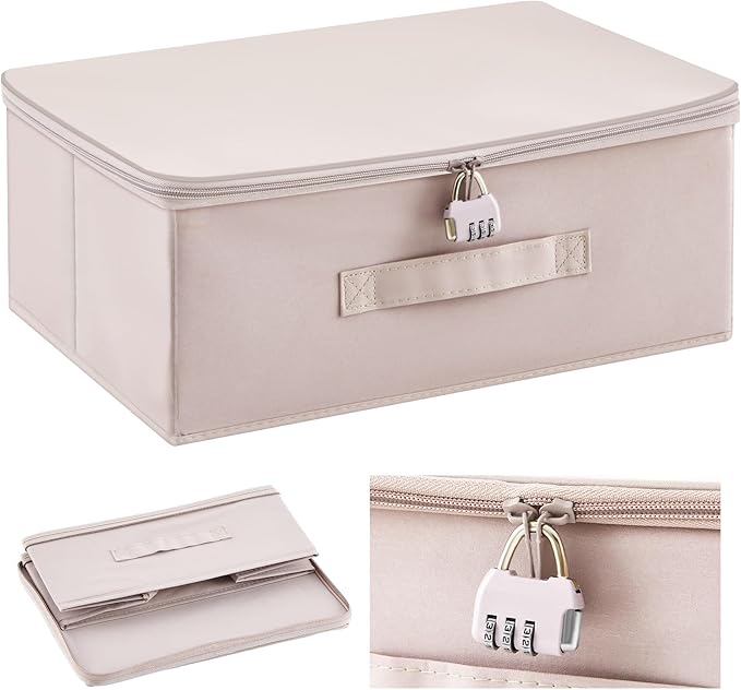 Briwooody Discreet Lockable Toy Bag Storage Organizer Toy Bag Storage Bins Case with Zipper Lid for Women and Men Clothes Container(Light Purple,15 x 10 x 6.3 Inch)
