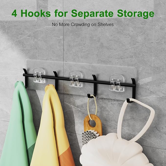 Adhesive Shower Caddy 6 Pack Rustproof Shower Shelves for Inside Shower No Drilling Bathroom Organizers and Storage with Soap Holder Large Rack Clear Black