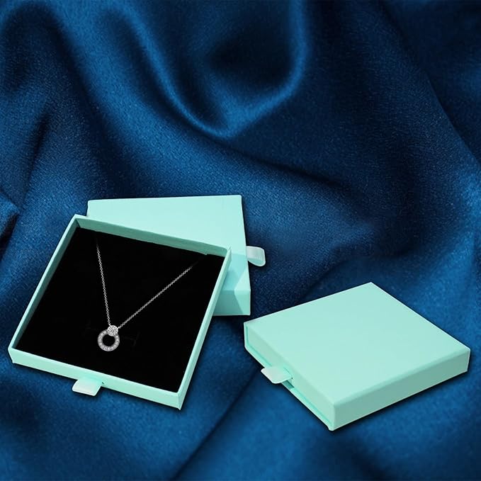 4 Pcs Jewelry Gift Box, 3.5×3.5x0.7Inch Cardboard Jewelry Boxes, Fancy Necklace Bracelet Earring Drawer Organizer Box, Kraft Empty Jewellery Boxes for Necklace Ring Earring Display Box(Blue)