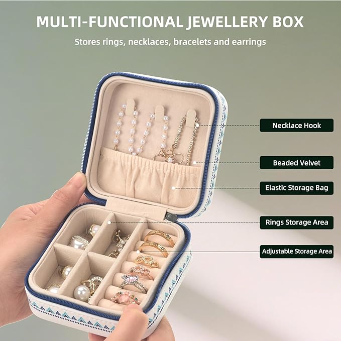 shunmei Mini Travel Jewelry Box,PU Leather Portable Jewelry Organizer Case,Art Accessories Storage Holder Boxes for Earring, Necklace, Rings, Bracelets (White Eyes)