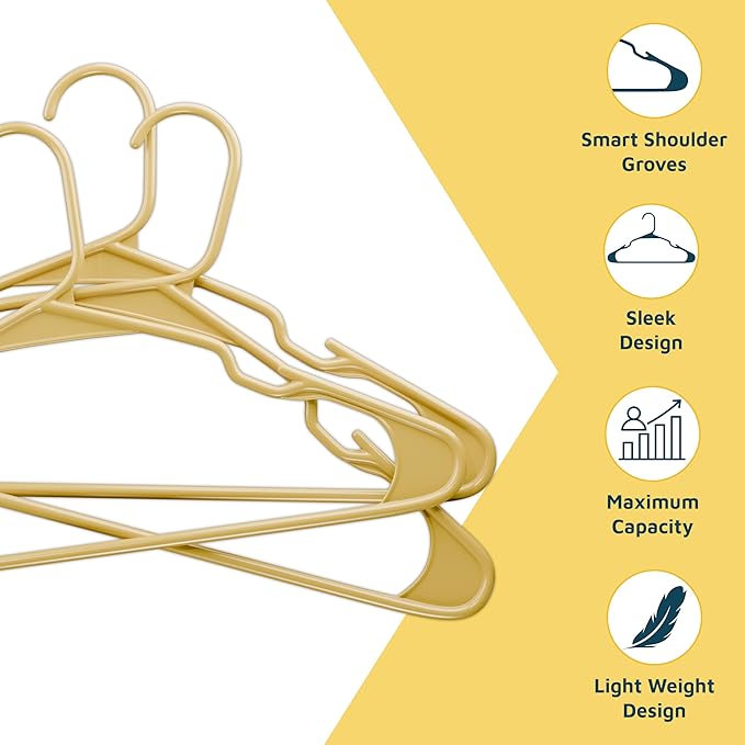 Lifemaster Plastic Clothes Hangers – Heavy Duty Hanger Set, for Organizing Clothes, Dresses, and Coat, Holds Up to 5 lbs, Space-Saving Hangers with Non-Slip Shoulder Grooves, Pack of 20, Yellow