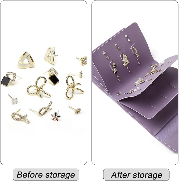 LAKE OF FIRE Earring Holder Organizer with Foldable Book Design Jewelry Book Organizer, Portable Pu Leather Travel Earring Case(Purple)