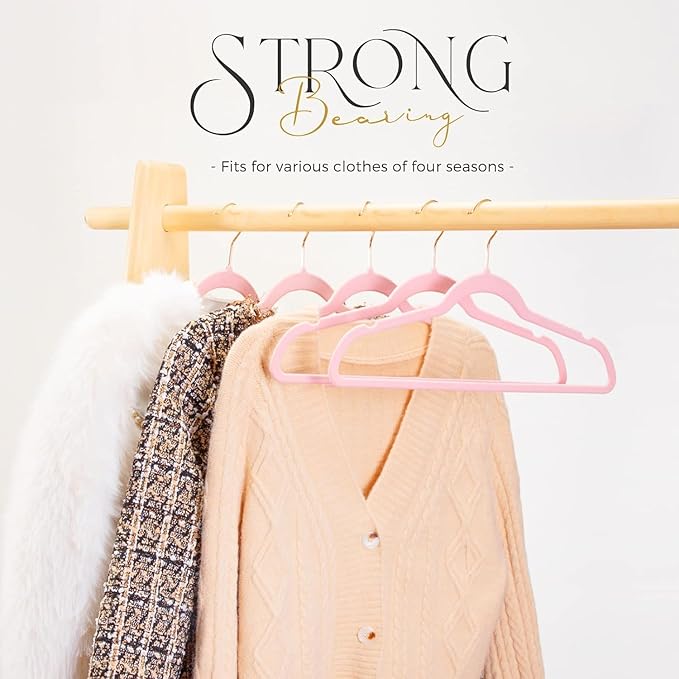 HOUSE DAY Lt Pink Velvet Hangers 300 Pack, Premium Clothes Hangers Non-Slip Felt Hangers, Sturdy Black Hangers Heavy Duty Coat Hangers, Durable Suit Hangers, Space Saving No Hanger Mark Rotating Hook