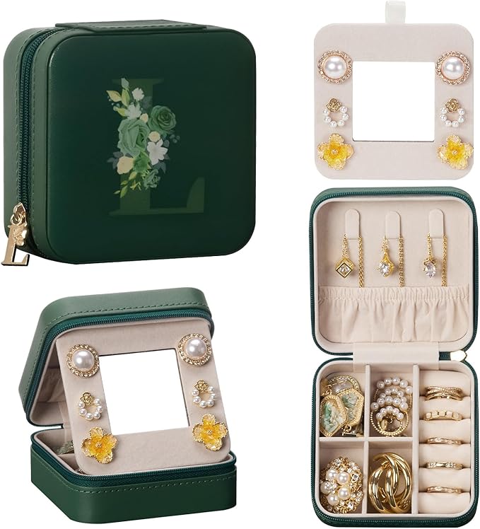 Enthralite Travel Jewelry Box for Gift: Traveling Jewelry Case for Girls Women - Mini Organizer for Necklaces Earrings Green L