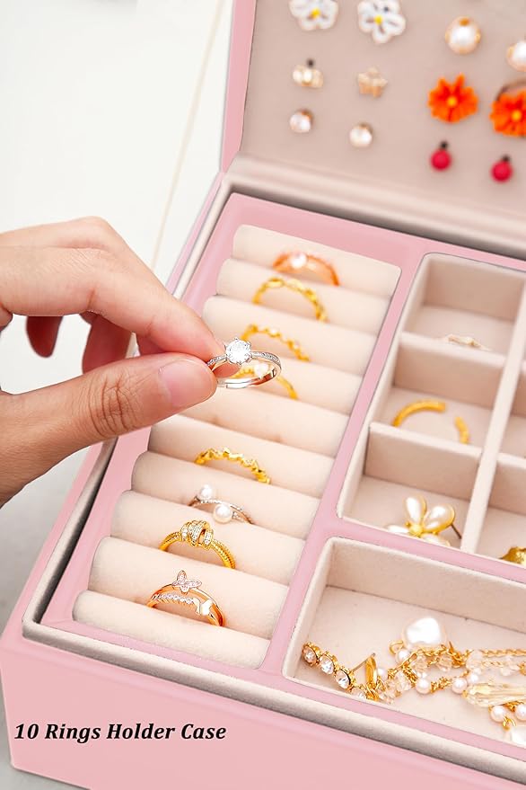 QBestry Jewelry Box for Earrings for Girls Jewelry Organizer Box Earring Holder Organizer for Girl Earring Box Jewelry Box Stud Earring Organizer for Girls Earring Jewelry Boxes for Women Pink Bling