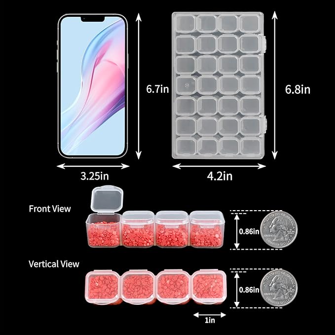SGHUO Diamond Art Painting Bead Storage 3 Pack 28 Grids Diamond Art Accessories Boxes Plastic Organizer, Bead Organizer