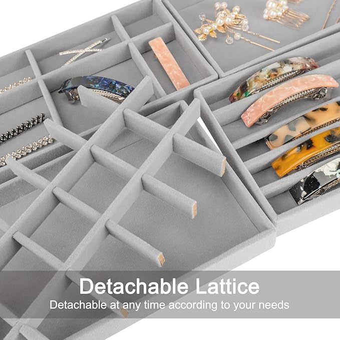 12Pcs Velvet Stackable Jewelry Trays, Jewelry Drawer Organizer, Large Removable Display Jewelry Tray, Necklace Bracelet Storage Box for Earring, Ring, Brooch, Watch (Grey)