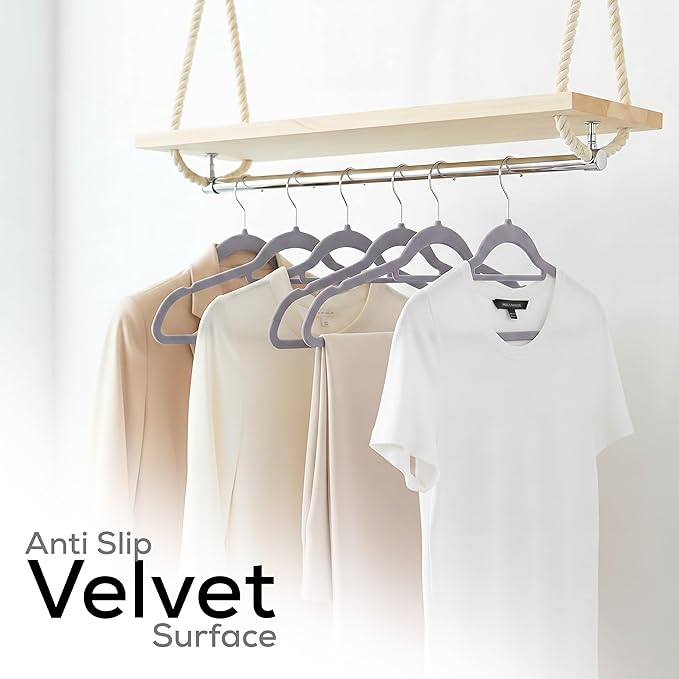 Utopia Home Premium Velvet Hangers 50 Pack - Non-Slip Clothes Hangers with Tie Bar - Grey Hangers - Standard Hangers with 360 Degree Rotatable Hook - Heavy Duty Coat Hangers
