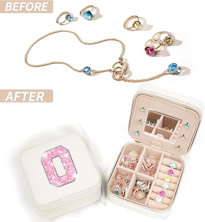 Uygafly Personalized Jewelry Case for Women Girls - Fashion Mini Jewelry Boxes - Trendy Travel Jewelry Organizer with Initials Letter - Teen Gifts | Cream,O