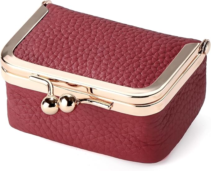 Genuine Leather Mini Jewelry Box & Vintage Wallet for Women - Compact Travel Coin Purse, Lipstick Storage Organizer, Retro Leather Clutch Case (Red/Mini)