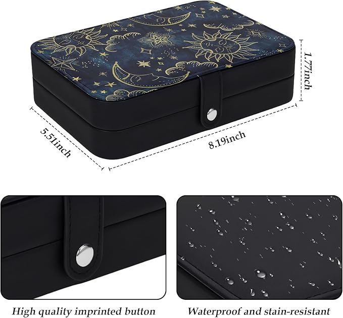 Vintage Sun Moon Star Jewelry Box Storage Travel Small Jewelry Organizer for Girls Jewellery Storage Case for Necklace Ring Earring Bracelet Pendant Birthday Christmas Valentines Women Gifts