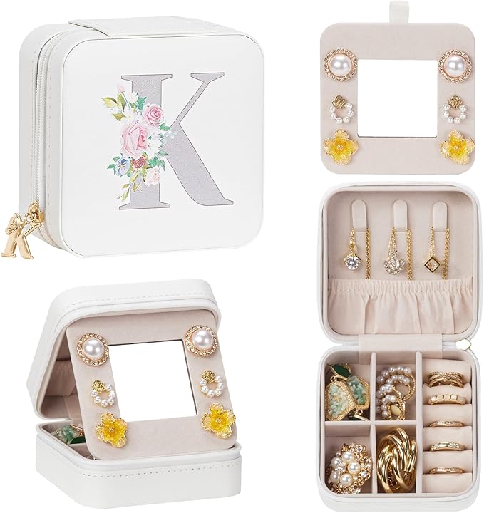 Enthralite Travel Jewelry Box for Girls: Traveling Jewelry Case Gift for Women - Mini Organizer for Necklaces Earrings White K
