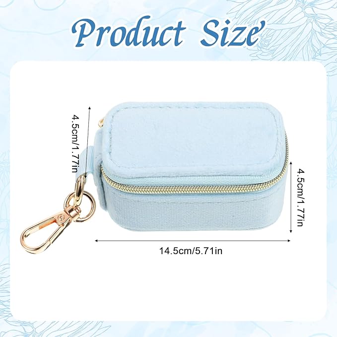 Travel Jewelry Case Velvet Travel Jewelry Box with Keychain 2-in-1 Ring Holder Keychain Small Jewelrys Organizer Case for Women, Portable Mini Storage Clutch for Earrings, Necklaces