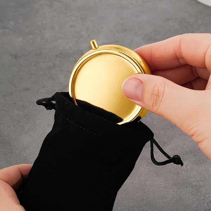 Mini Travel Jewelry Box with Built-In Mirror, Ultra-Portable Jewelry Holder for Rings, Necklaces, Earrings, Pills, Tea Bags, Small Accessories, Press-to-Open Multifunctional Storage (Gold)