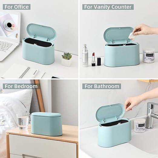 SUBEKYU 0.5 Gal Mini Countertop Trash Can with Lid for Desktop, Small Garbage Can for Office, Tiny Wastebasket, Plastic, Light Green