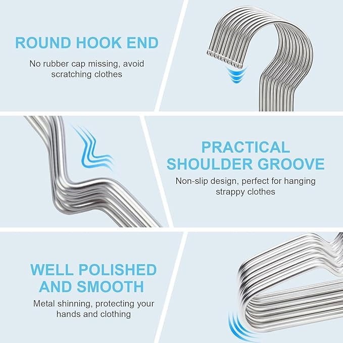 Hangers 100 Pack Clothes Hangers, Non Slip Coat Hanger Clothing Hanger Heavy Duty Metal Wire Hanger, Space Saving Ultra Thin Stainless Steel Skirt Suit Pants Hangars 16.5 Inch