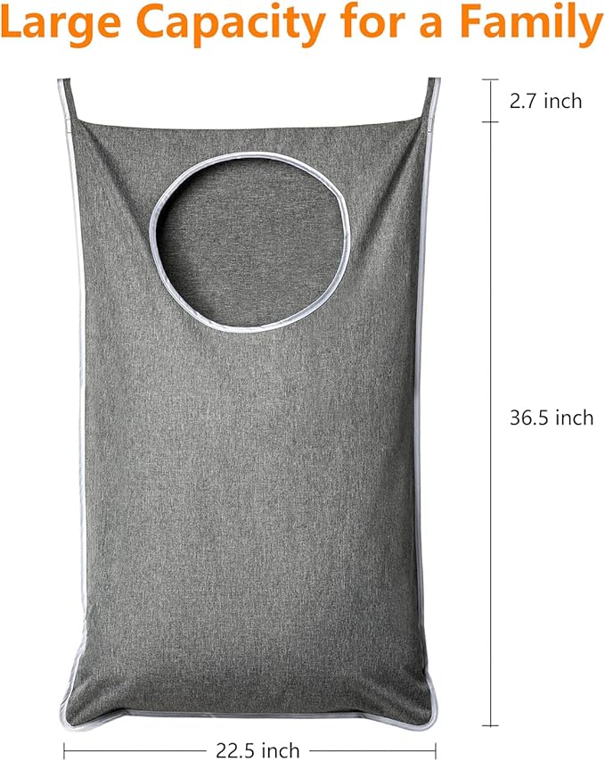 ANSTROUT XL Hanging Laundry Hamper, Extra Large Tear-resistance Door Hamper with 2 Types Hooks for Dirty Clothes, Save Bathroom Space Hanging Laundry Bag (36.5x 22 Inch,Grey)