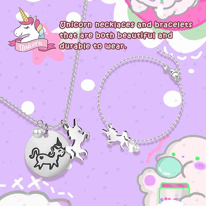 Large Jewelry Box for Girls 5-Layer Music Box with Swing Door Spinning Ballerina Unicorn Necklace & Bracelet Set Children Jewelry Organizer for Girls Kids Birthday Christmas Gift Purple