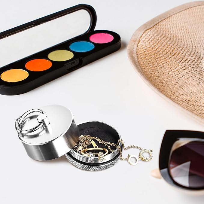 Aluminum Mini Traveling Jewelry Holder Storage with Easy-Access Clasp, Compact Safe Storage for Rings, Necklaces, Earrings - Convenient for Traveling, Removable Soft Pads for Pills