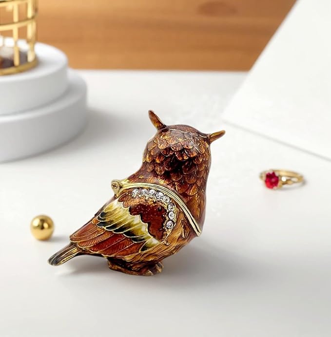 Luxury Owl Brid Hinged Trinket Box with Crystals Collectible Animal Jewelry Box for Rings Earrings,Owl Figurine Home Decor Gifts for Women
