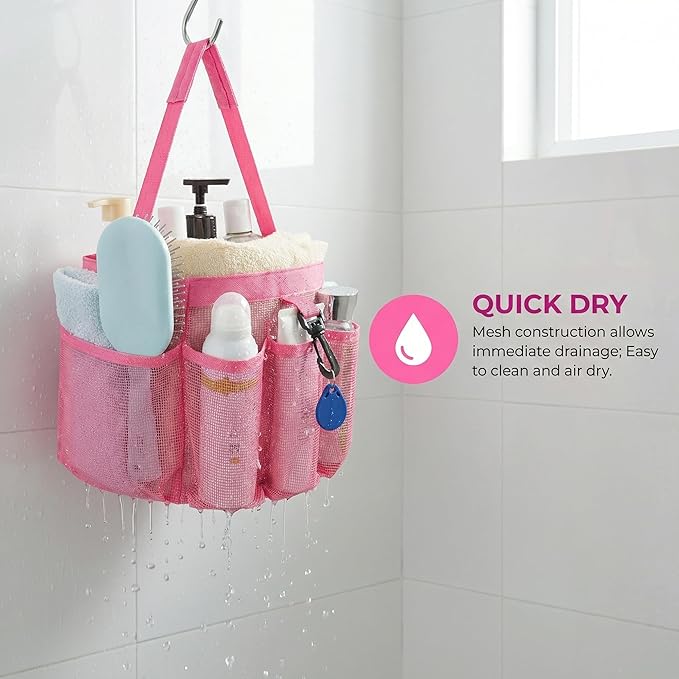 Mesh Shower Caddy Portable for College Dorm Room Essentials,Hanging Shower Caddy Dorm Basket with 8 Pockets,Quick Dry Shower Bag for Bathroom,Beach,Swimming,Gym (Light Pink)